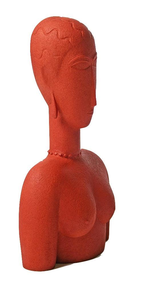 Modigliani Red Woman with Curvy Elongated Features Shows Oceanic Influence Statue 6.75H - Museumize.com