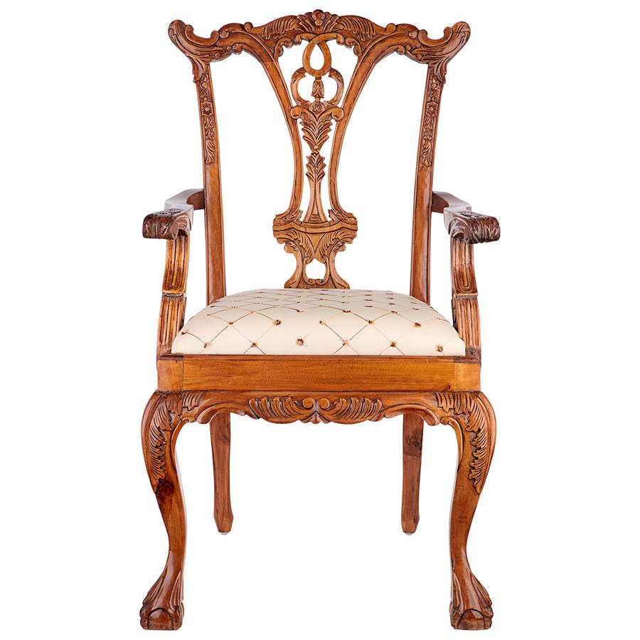 English Chippendale Arm Chair Light Wood Ornate Elegant Delicate 39.5H