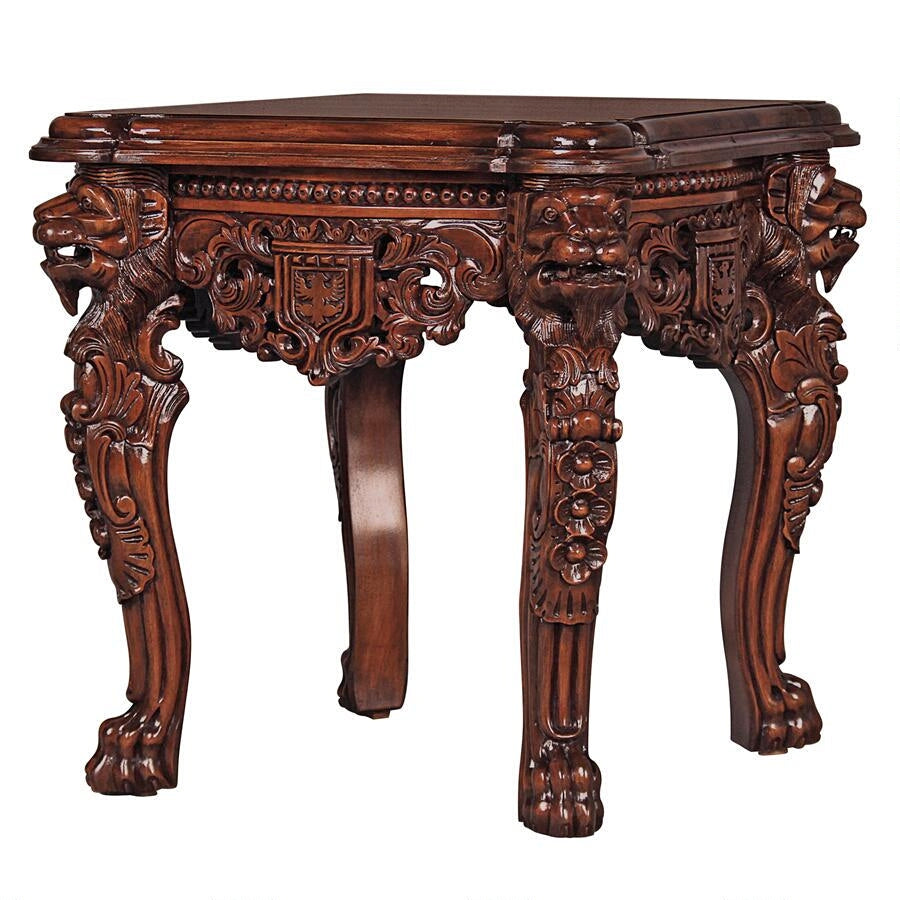 Lord Raffles Mahogany Wood Grande Hall Lion Leg Side Table 26H