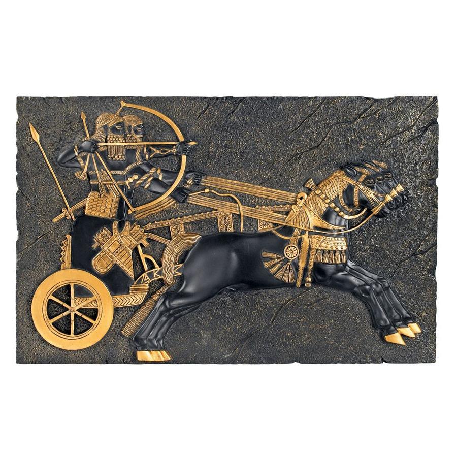 Assyrian War Chariot Wall Sculpture Black Gold 8H x 13W - Museumize.com