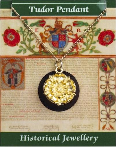 Tudor Rose English Royalty Monarchy Renaissance Costume Pendant Necklace and Earrings Set - Museumize.com