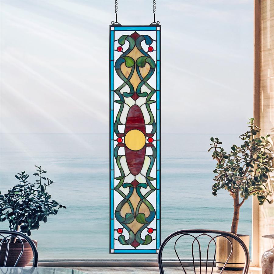 Westbourne Place Green Blue Beaux-Arts Stained Glass Window 35H x 8W