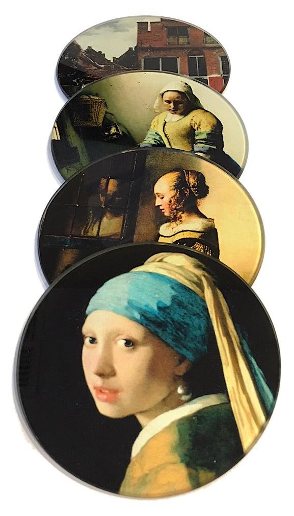 Vermeer Paintings Glass Drink Bar Coffee Table Coasters Set of 4 with Storage Stand - Museumize.com