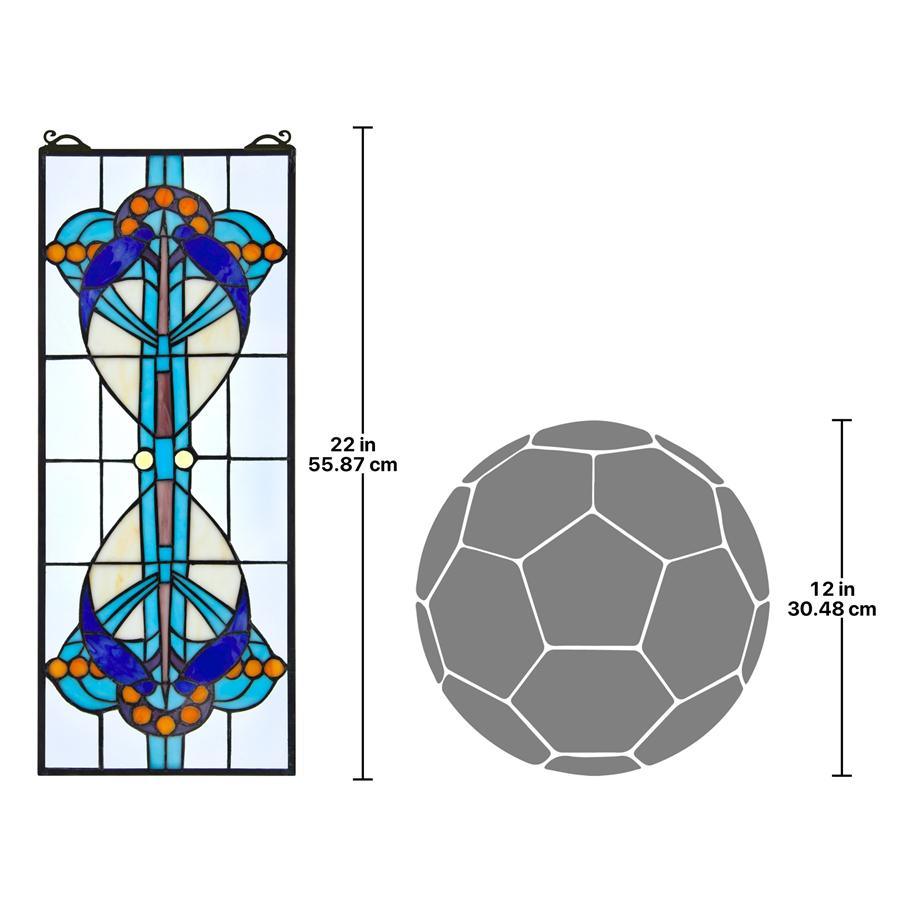 Bauhaus Modern Blue Stained Glass Window 22H x 9W - Museumize.com