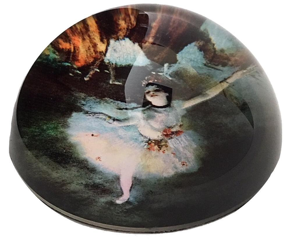 Degas Ballerina Dancer White Green Glass Dome Desk Museum Paperweight 3W - Museumize.com