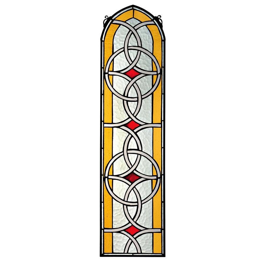 Celtic Knotwork Tiffany Style Stained Glass Window Yellow Red 35H - Museumize.com