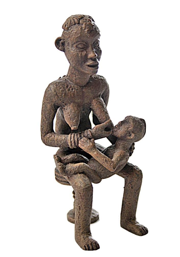 African Bangwa Anyi Mother of Twins African Statue 6H - Museumize.com