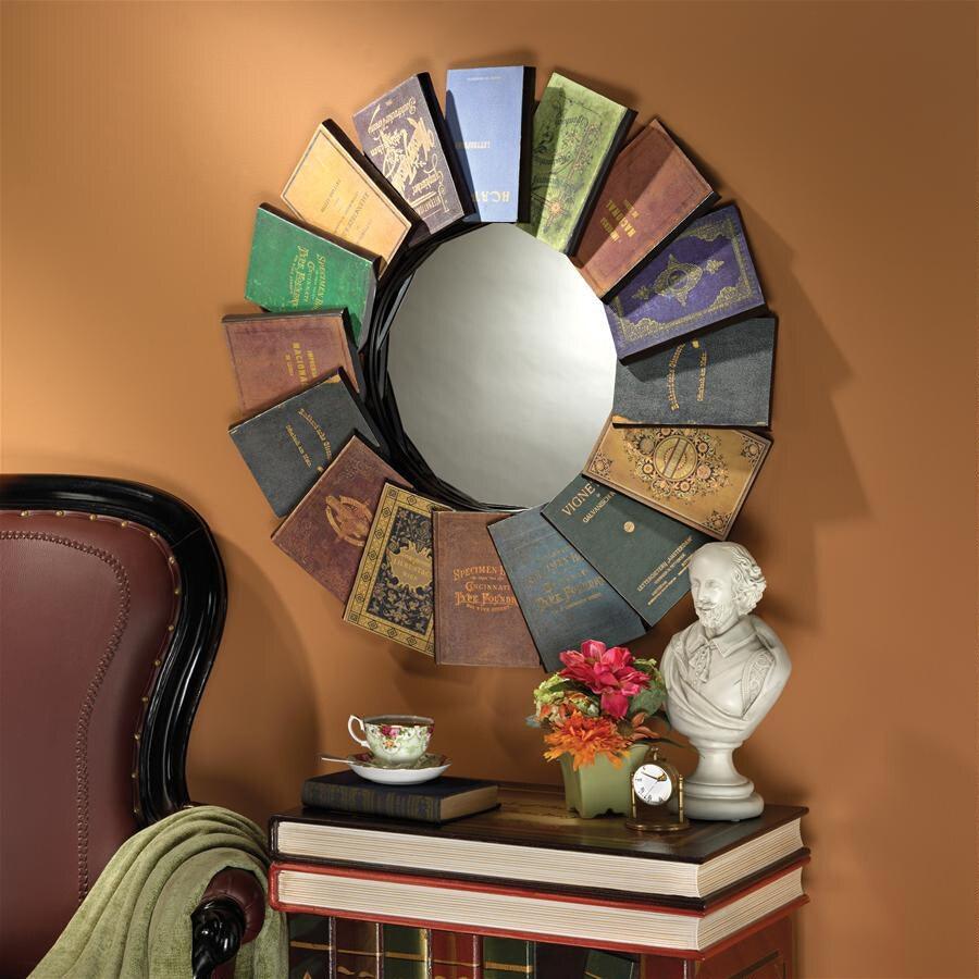 Lord Byrons Compendium of Books Fanned Into Circle Metal Wall Mirror 31.5H - Museumize.com