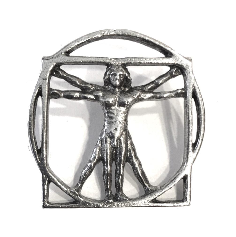 DaVinci Vitruvian Universal Man Pewter Pinback Pin Badge Tie Tack 1.1H - Museumize.com