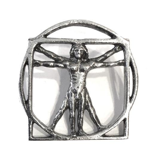 DaVinci Vitruvian Universal Man Pewter Pinback Pin Badge Tie Tack 1.1H