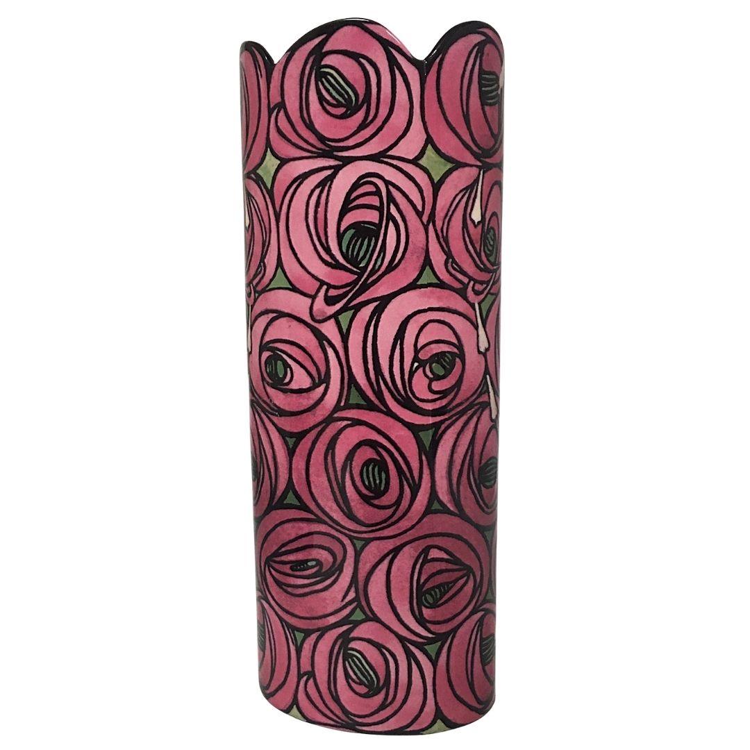 Art Deco Pink Roses Charles Rennie Mackintosh Museum Flower Vase 10.2H - Museumize.com