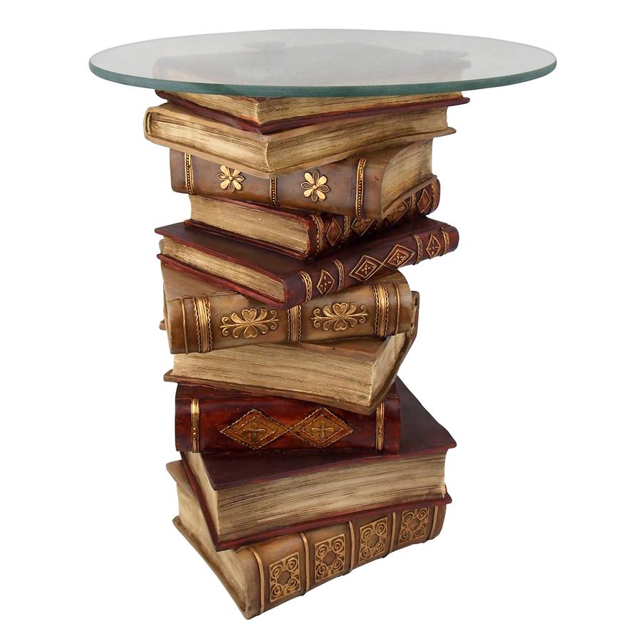 Power Of Books Side Table Books Stacked with Glass Top Library Librarian Gift 21H - Museumize.com