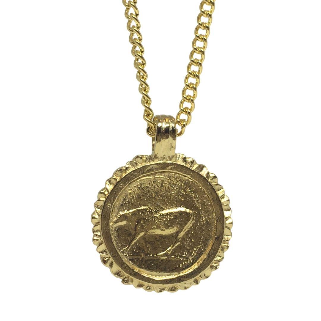 Caesar Roman Emperor Portrait Historical Costume Coin Gold Plate Necklace 20L - Museumize.com