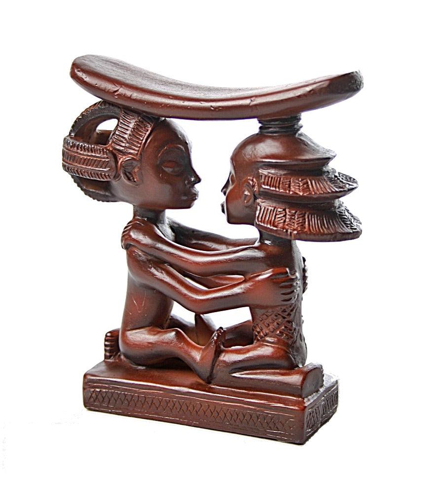 Luba Couple West African Congo Wedding Headrest Statue Man Woman 5.25H - Museumize.com