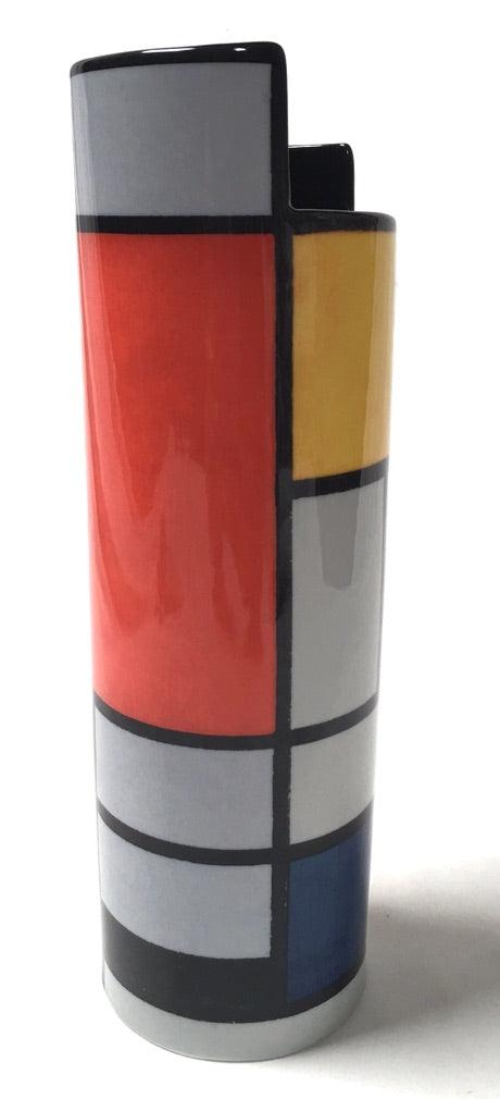 Mondrian Red Blue Yellow Modern Art Ceramic Flower Vase 9.75H - Museumize.com