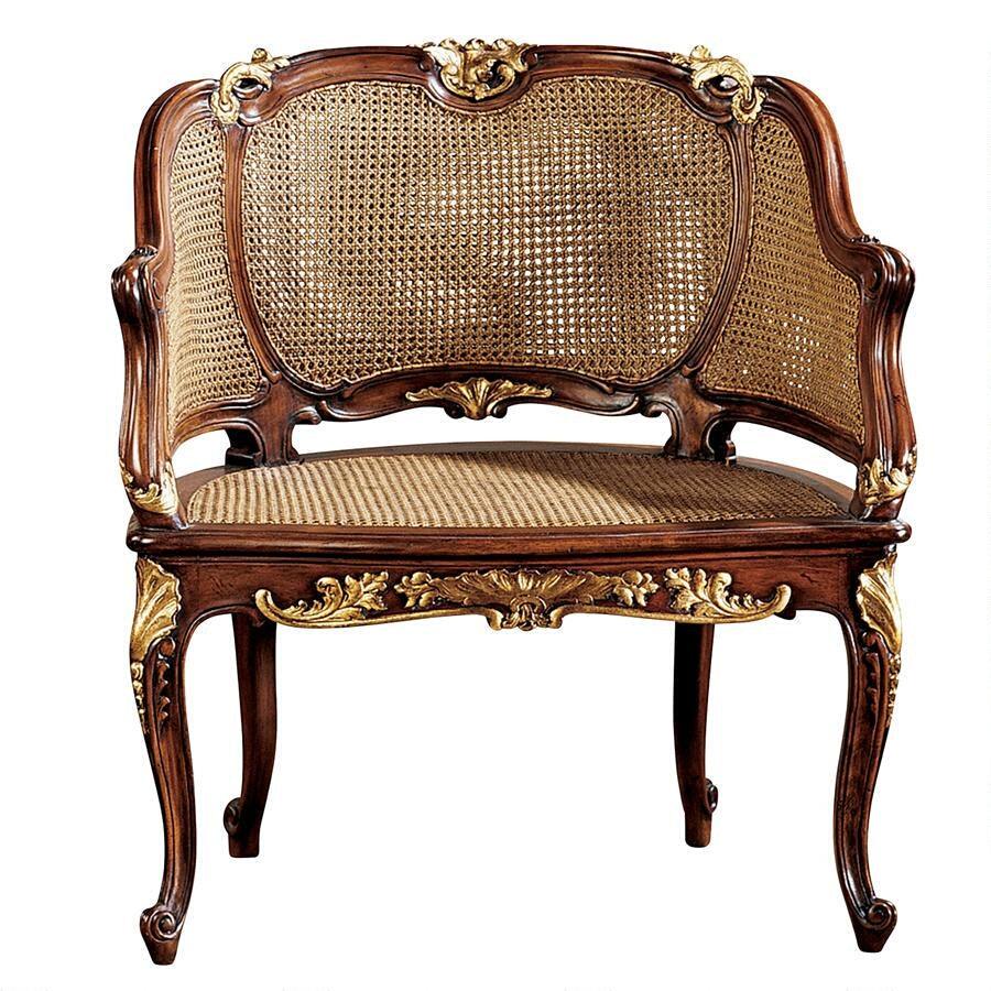 Louis XV French Rattan Chair Handcarved Mahogany Rococo 31H - Museumize.com