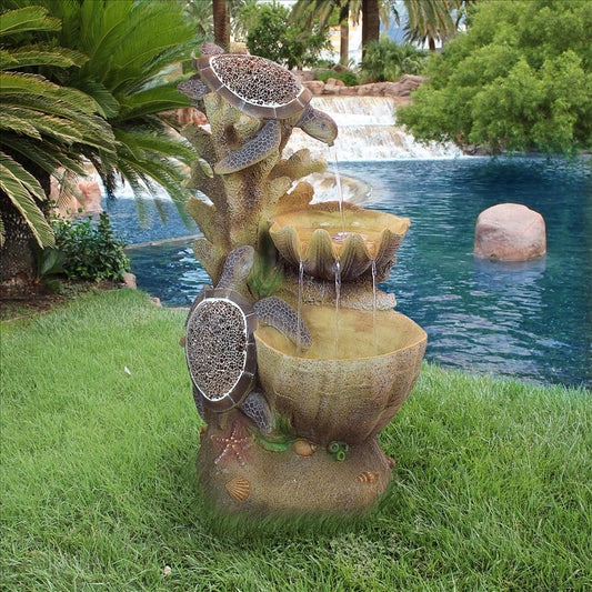 Sea Turtles Cove Cascading Sculpture Garden Fountain 34H