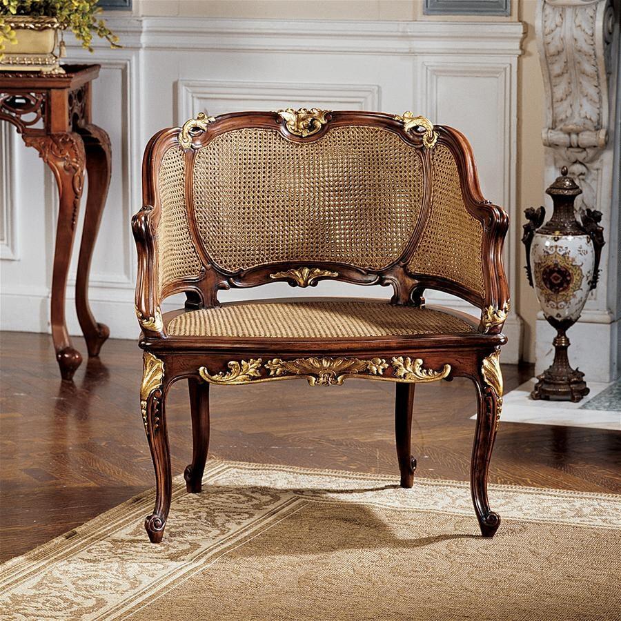 Louis XV French Rattan Chair Handcarved Mahogany Rococo 31H - Museumize.com