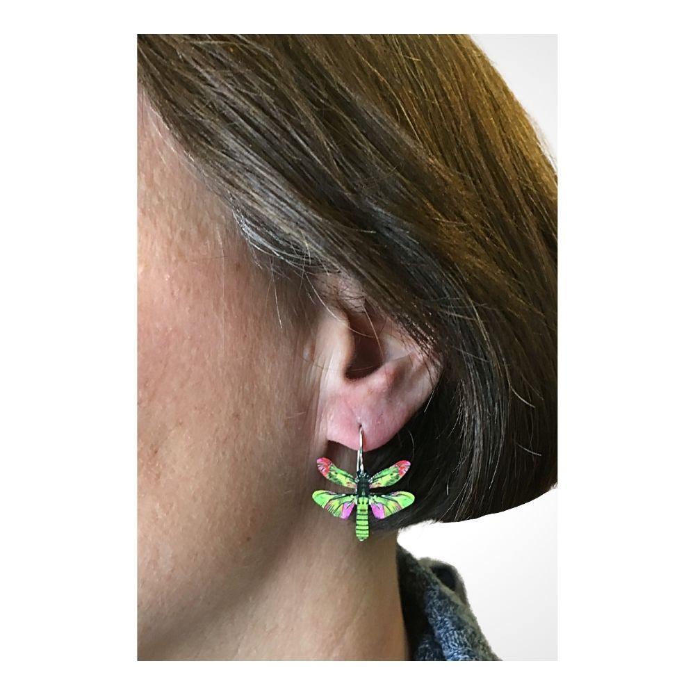 Dragonfly Shaped Green Handmade Artisan Earrings 1.25L - Museumize.com