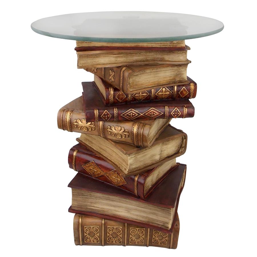 Power Of Books Side Table Books Stacked with Glass Top Library Librarian Gift 21H - Museumize.com