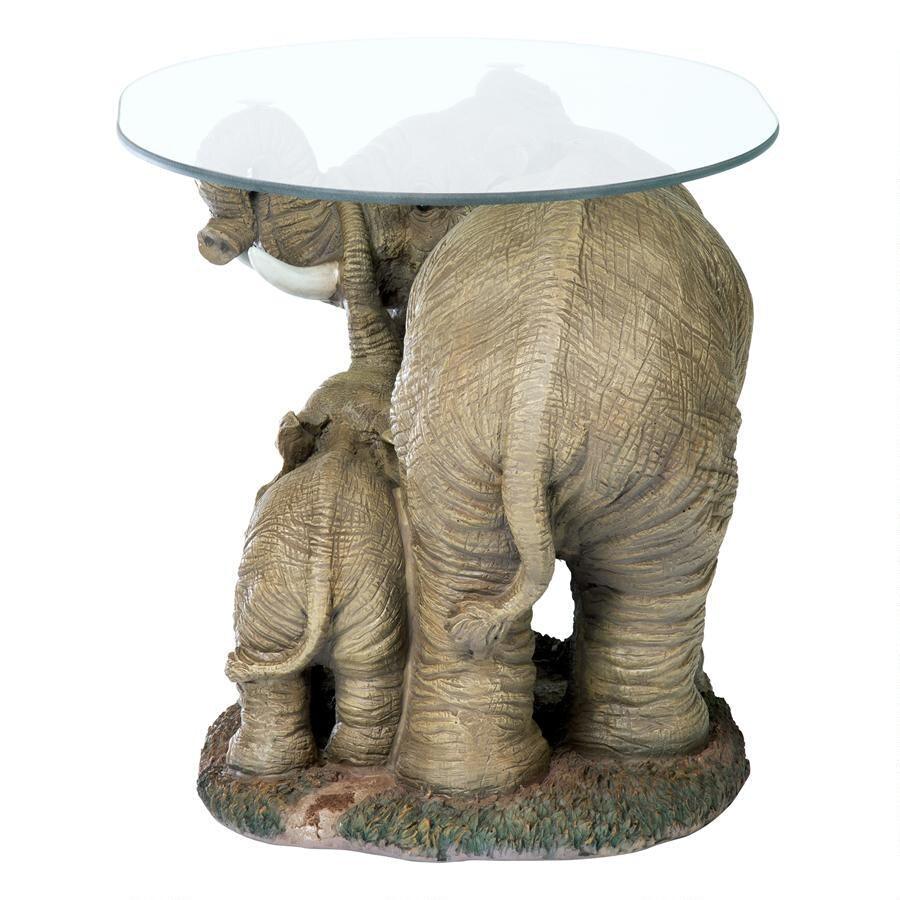 Elephant Mother and Baby Calf African Majesty Cocktail Table with Glass 18H - Museumize.com