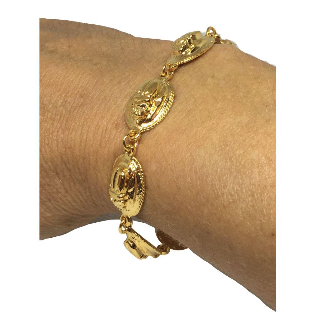 Egyptian Gold Scarab Link Bracelet Unisex 7.5L - Museumize.com