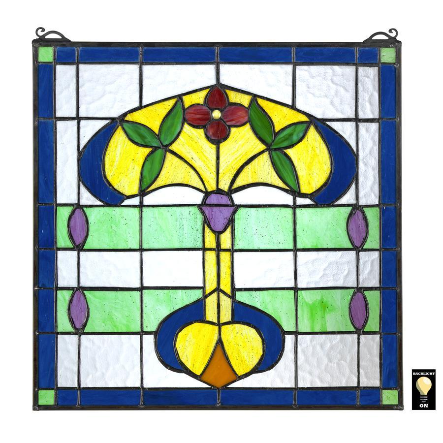 Horta Blue Yellow Tiffany Style Square Stained Glass Window 17H x 17W - Museumize.com