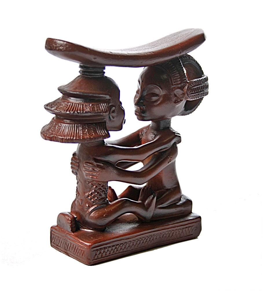 Luba Couple West African Congo Wedding Headrest Statue Man Woman 5.25H - Museumize.com