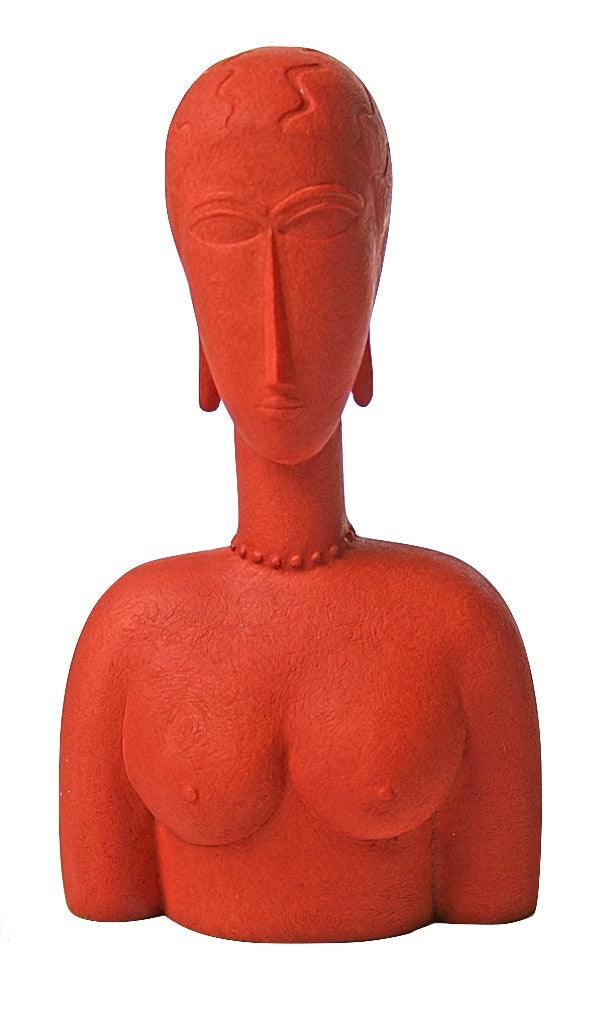 Modigliani Red Woman with Curvy Elongated Features Shows Oceanic Influence Statue 6.75H - Museumize.com