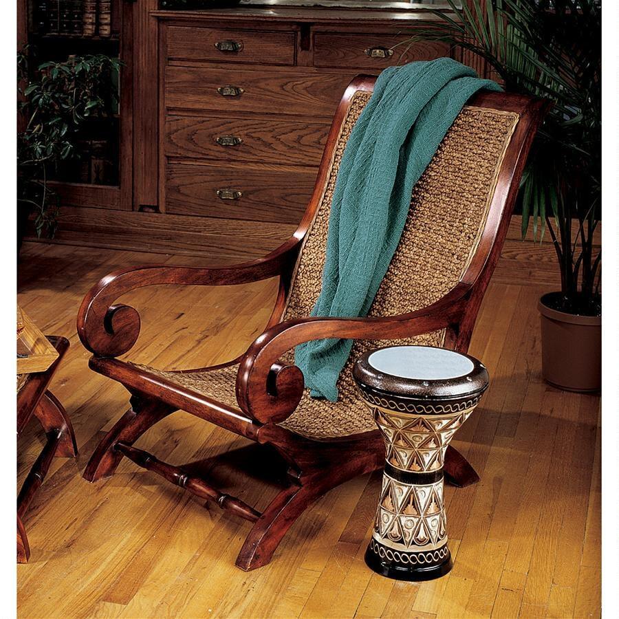 British Plantation Chair Woven Seat Dramatic Carved Swirl Arms Mahogany 35.5H - Museumize.com