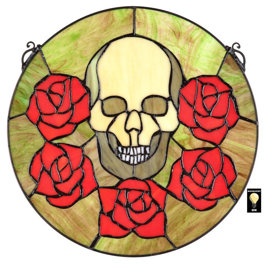 Beauty and Decay Goth Red Roses Round Stained Glass Window 14H x 14W - Museumize.com