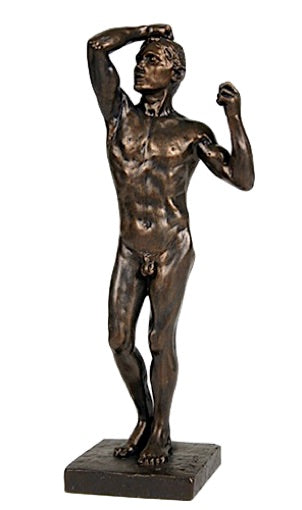 Age of Bronze Male Nude Raising Arm to Head Drawing Statue by Rodin 9H