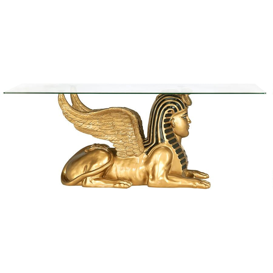 Sphinx Golden Egyptian Glass Topped Sculptural Coffee Table 18.5H