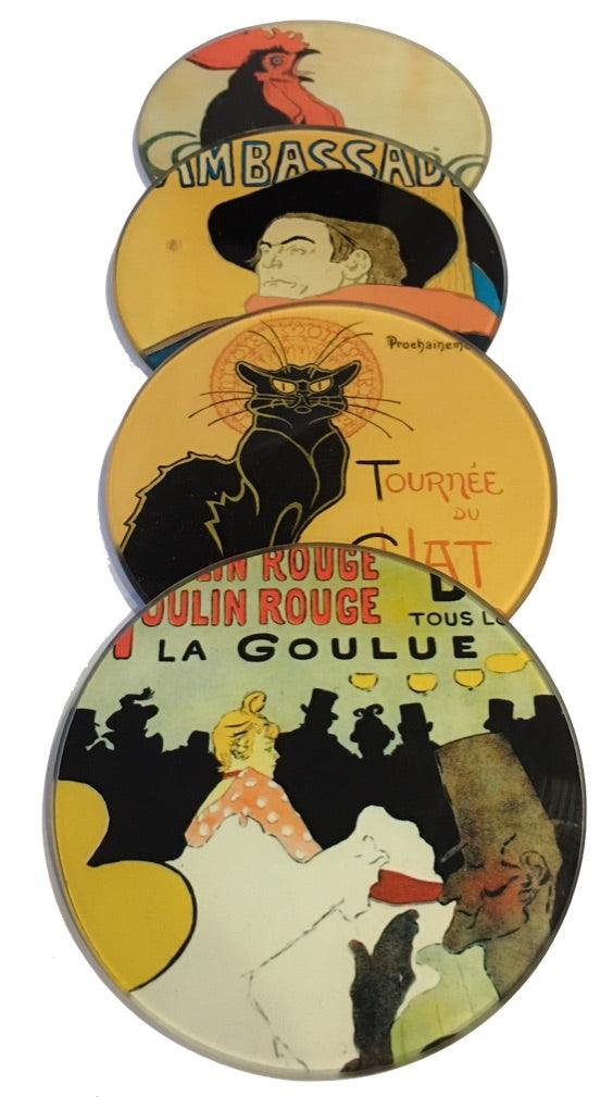 Parisian Posters Lautrec Steinlen Belle Epoque Bar Drink Glass Coasters Set of 4 - Museumize.com