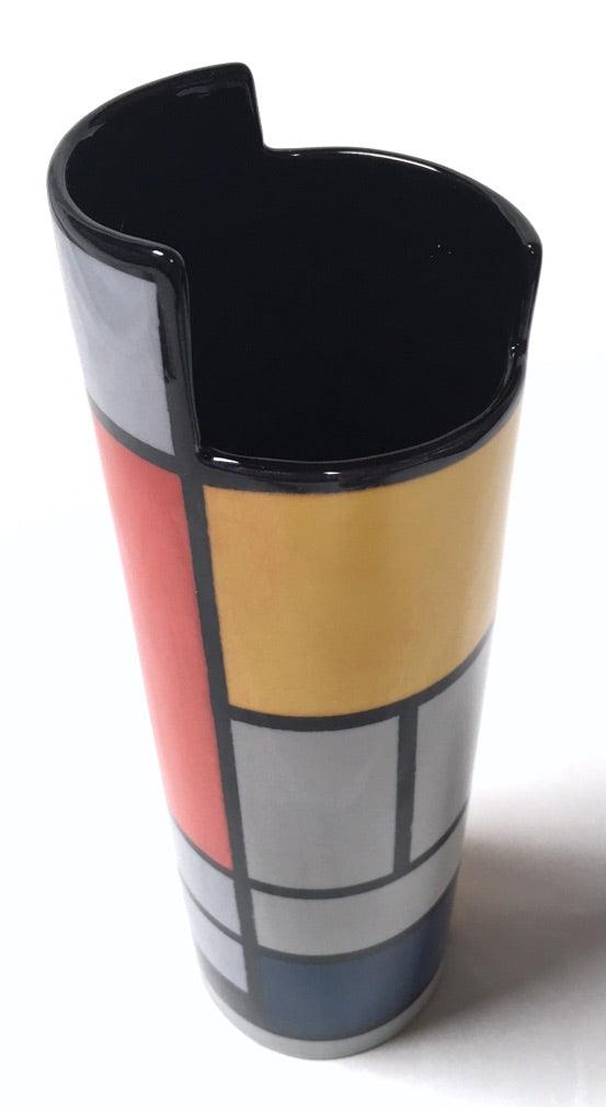 Mondrian Red Blue Yellow Modern Art Ceramic Flower Vase 9.75H - Museumize.com