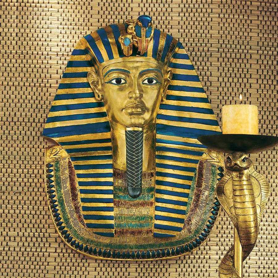 King Tutankhamen Face Historic Portrait Wall Sculpture Gold Finish 21.5H - Museumize.com