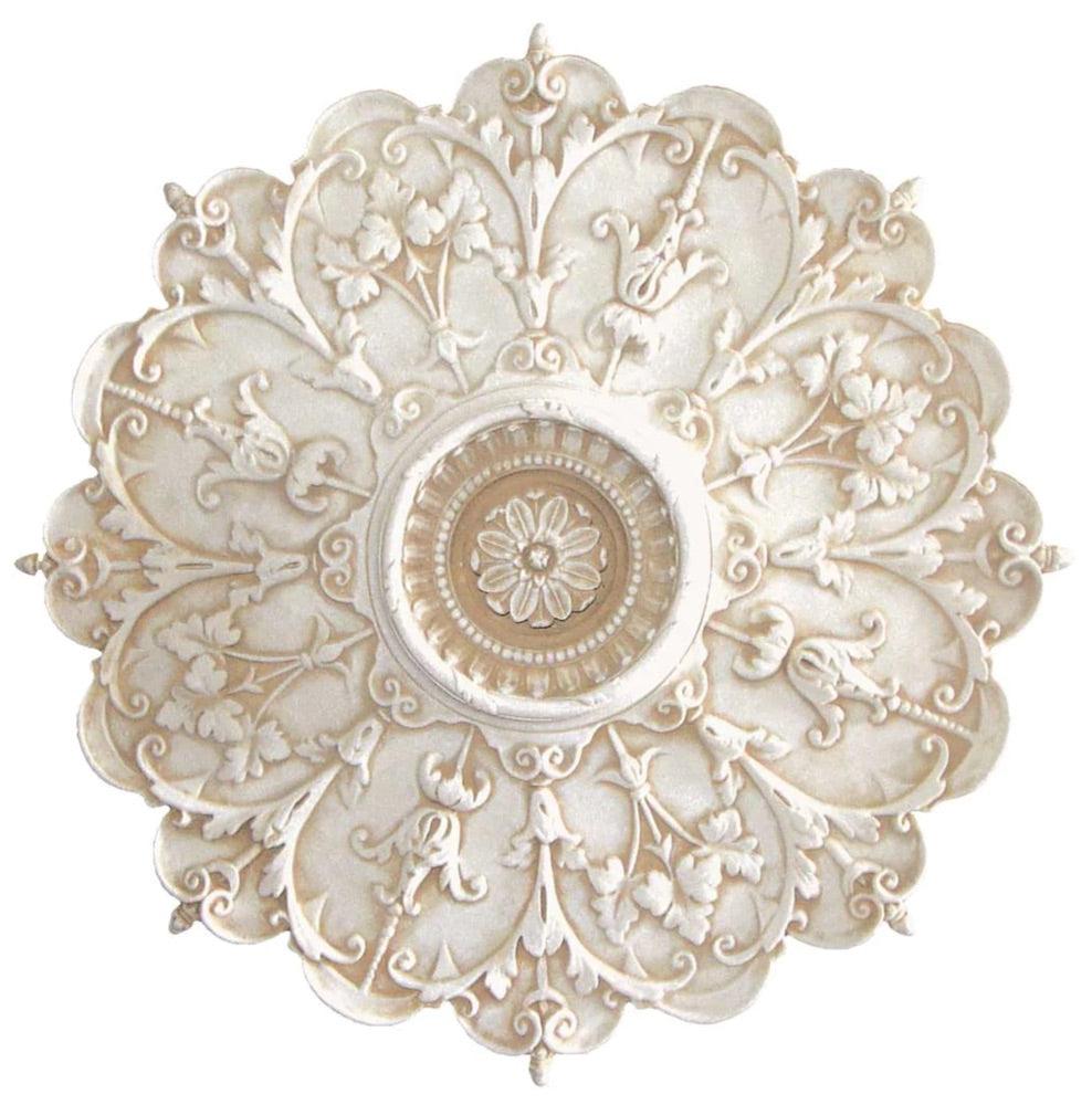 Rosette Eight Point Round Ornate Wall or Ceiling Medallion Museum White Finish 29H - Museumize.com