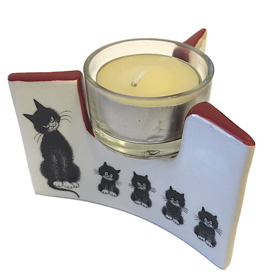 Cats Momma with Kittens in Row Ceramic Tealight Candleholder 3.5W