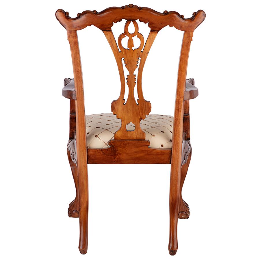 English Chippendale Arm Chair Light Wood Ornate Elegant Delicate 39.5H