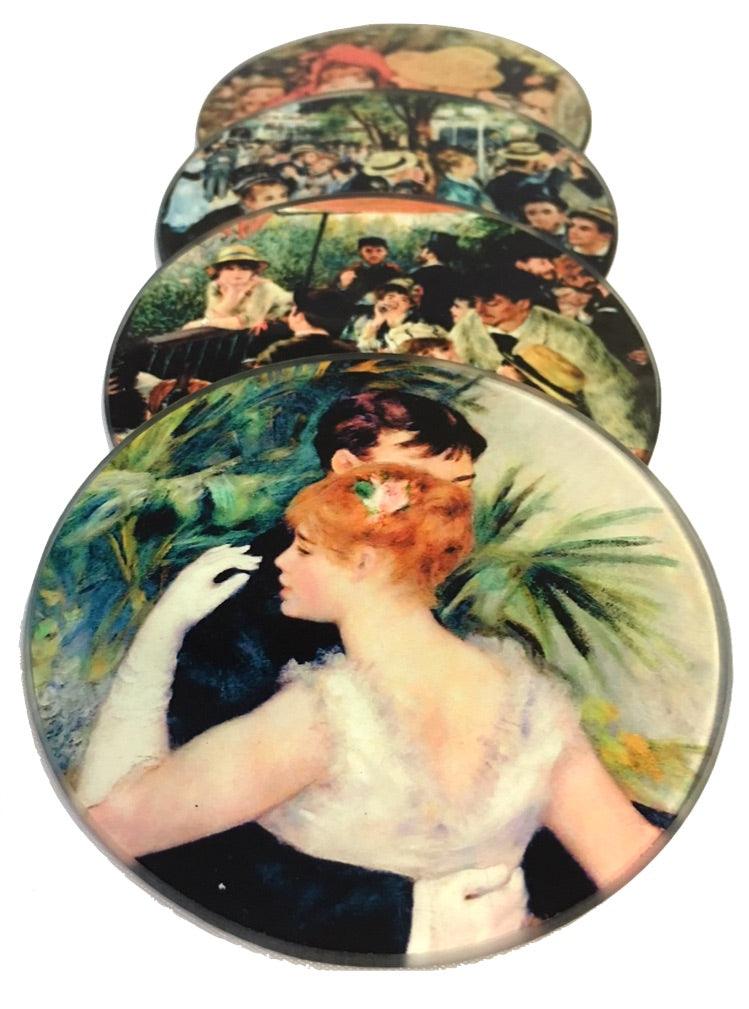 Renoir Paintings Glass Drink Bar Coffee Table Coasters Set of 4 with Storage Stand - Museumize.com