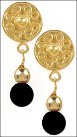 Precolumbian Sinu Round Ornament Gold and Bead Drop Earrings, Assorted Colors - Museumize.com