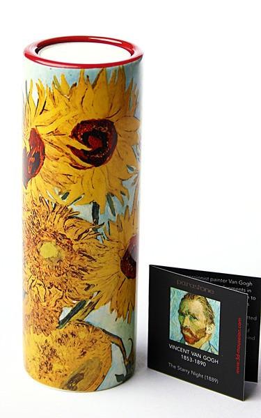 Van Gogh Sunflowers Ceramic Tealight Column Yellow Orange Candleholder 5.75H