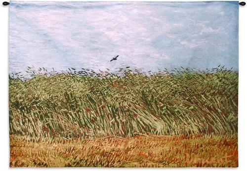 Van Gogh Wheat Field with Lark Orange Green Blue Woven Wall Hanging Museum Tapestry 53x38 - Museumize.com