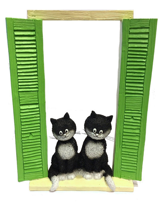 Two Cats Sitting in Window with Green Shutters On the Watch Figurine by Dubout