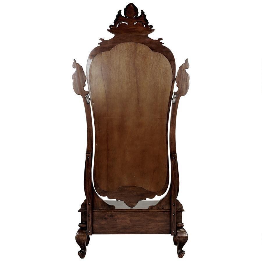 Thornwood Manor Victorian Dressing Mirror Handcarved Mahogany with Drawer 74H - Museumize.com