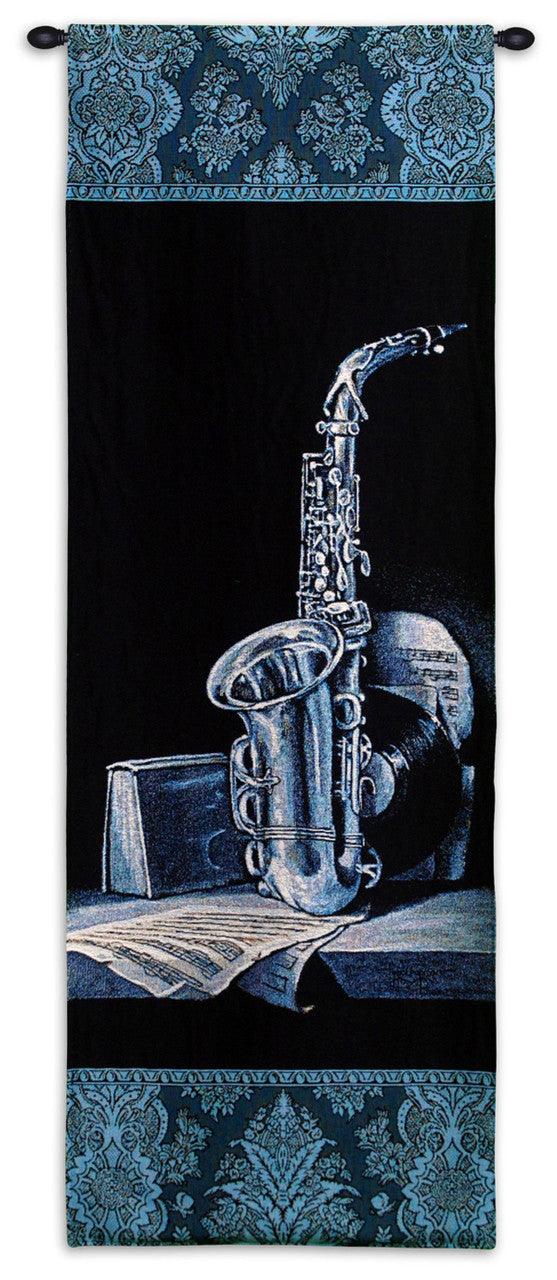 Saxophone Instrument on Shelf Woven Wall Tapestry 18W x 52H - Museumize.com