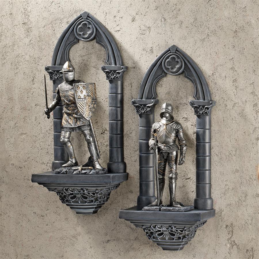 Knights Of The Realm In Gothic Arches Set Of 2 Wall Sculptures 13H x 5.5W - Museumize.com