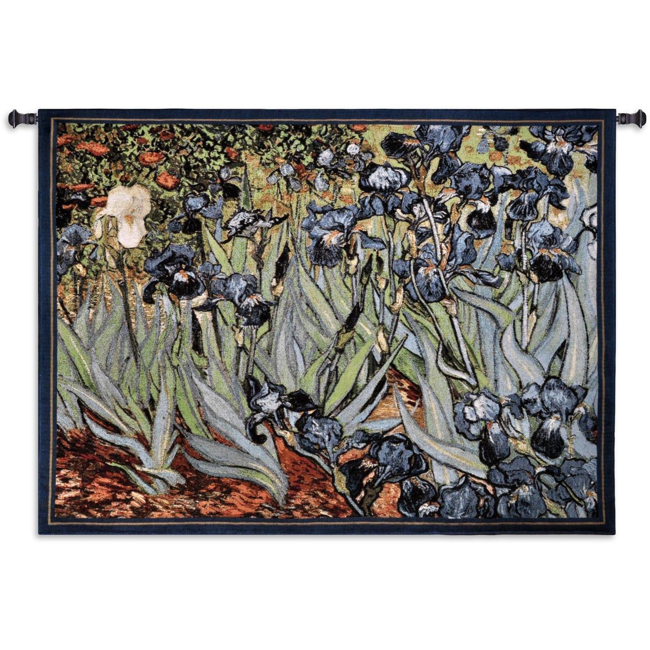 Irises by Van Gogh Blue Green Woven Museum Wall Hanging Tapestry 53 x 38 - Museumize.com