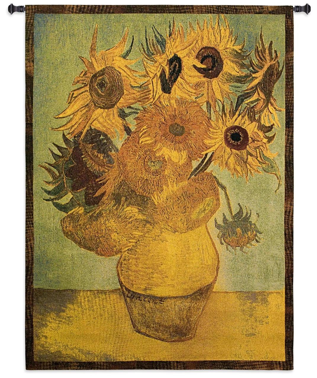 Van Gogh Sunflowers Yellow Orange Woven Wall Hanging Museum Tapestry 38W x 53H - Museumize.com