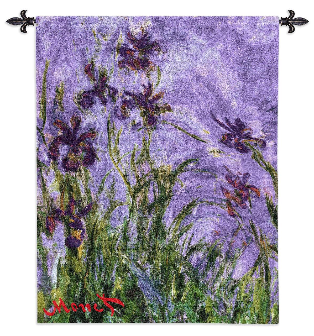 Monet Irises Flowers Purple Green Woven Wall Tapestry 38W x 44L - Museumize.com